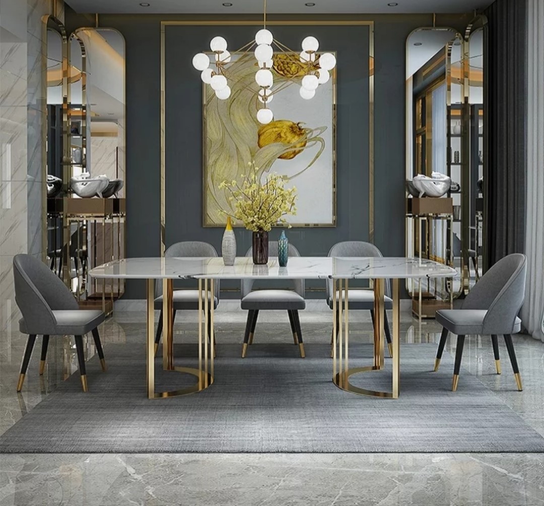 Belgravia Marble Dining Table | Luxury Gold Stainless Steel
