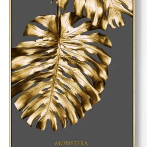 GOLD MONSTERA CANVAS PAINTING ART NO FRAME