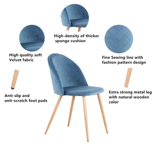 Livio Modern Blue Velvet Set of 4 Dining Chairs