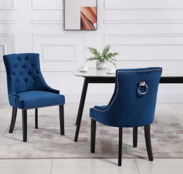 Louis Modern Black Grey Blue Velvet Set of 2 Dining Chairs