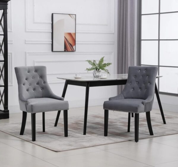 Louis Modern Black Grey Blue Velvet Set of 2 Dining Chairs