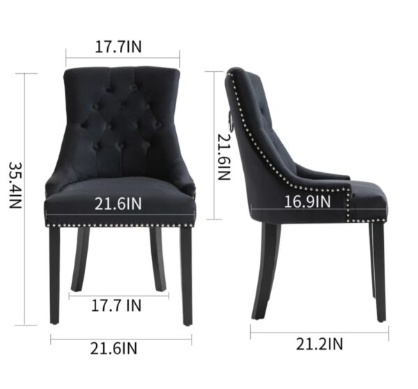 Louis Modern Black Grey Blue Velvet Set of 2 Dining Chairs