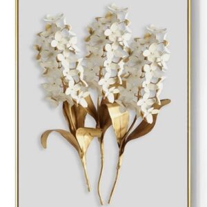 WHITE GOLD FLOWERS CANVAS PAINTING ART NO FRAME