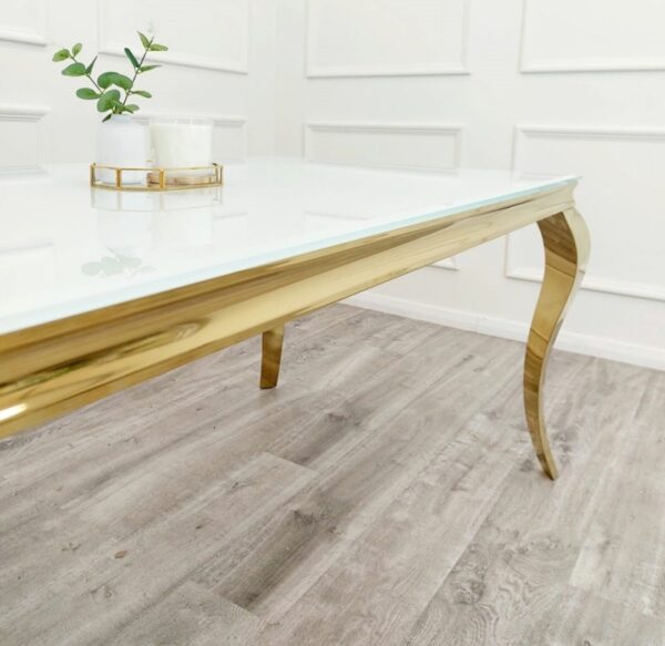 Louis Luxury Italian White Glass Gold Dining Table