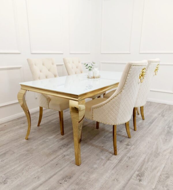 Louis Luxury Italian White Glass Gold Dining Table