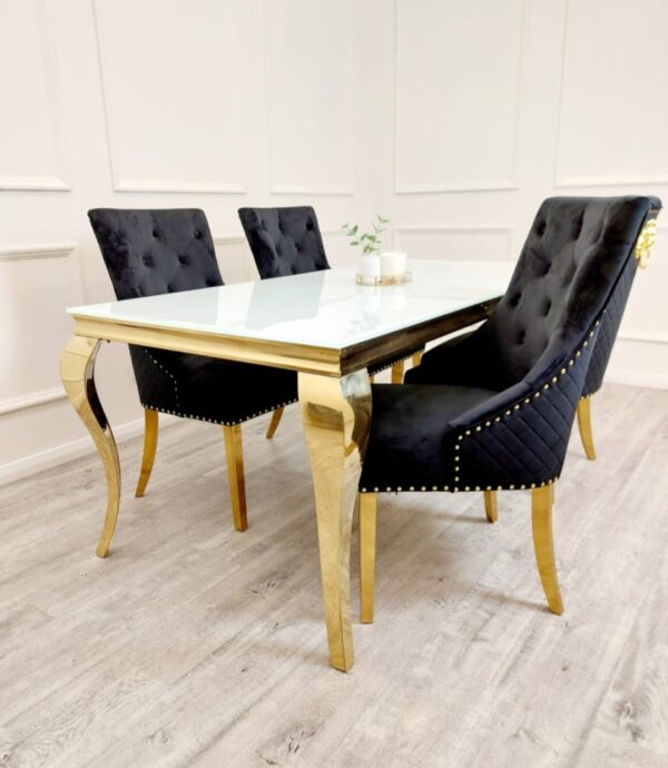 Louis Luxury Italian White Glass Gold Dining Table