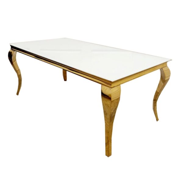 Louis Luxury Italian White Glass Gold Dining Table