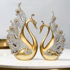 Pair of Gold Swans Ornament Art Resin Statue